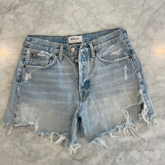 Agolde Pants - Agolde Women's Frayed Light Blue Jean Shorts